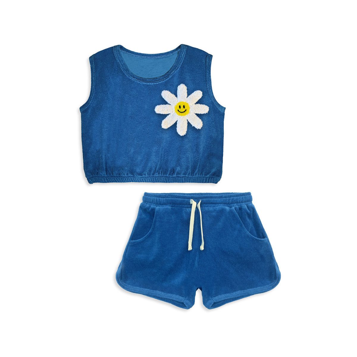Denokids T-Shirt & Shorts Terry Cloth Crop Top&Shorts Daisy Mädchen (1-tlg) Kinder Outfit, T-Shirt, Shorts, Zweiteiler, Sommeroutfit