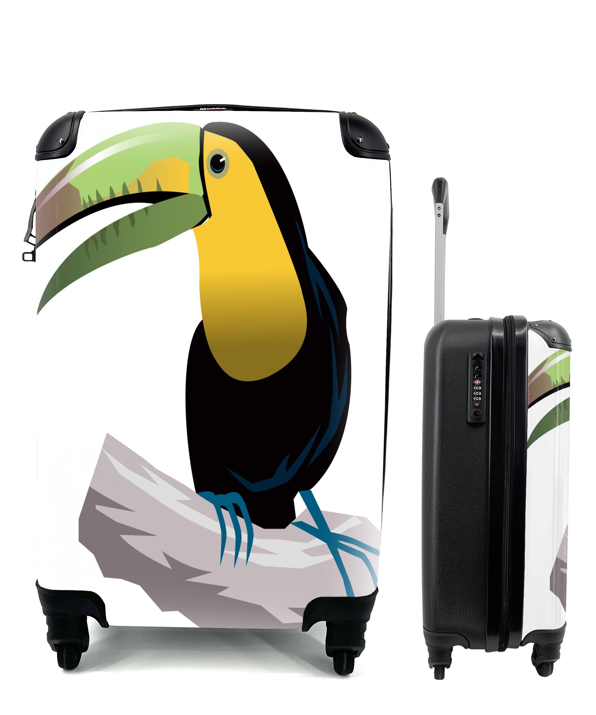 MuchoWow Handgepäckkoffer Eine Illustration eines Tukans, 4 Rollen, Reisetasche mit rollen, Handgepäck für Ferien, Trolley, Reisekoffer