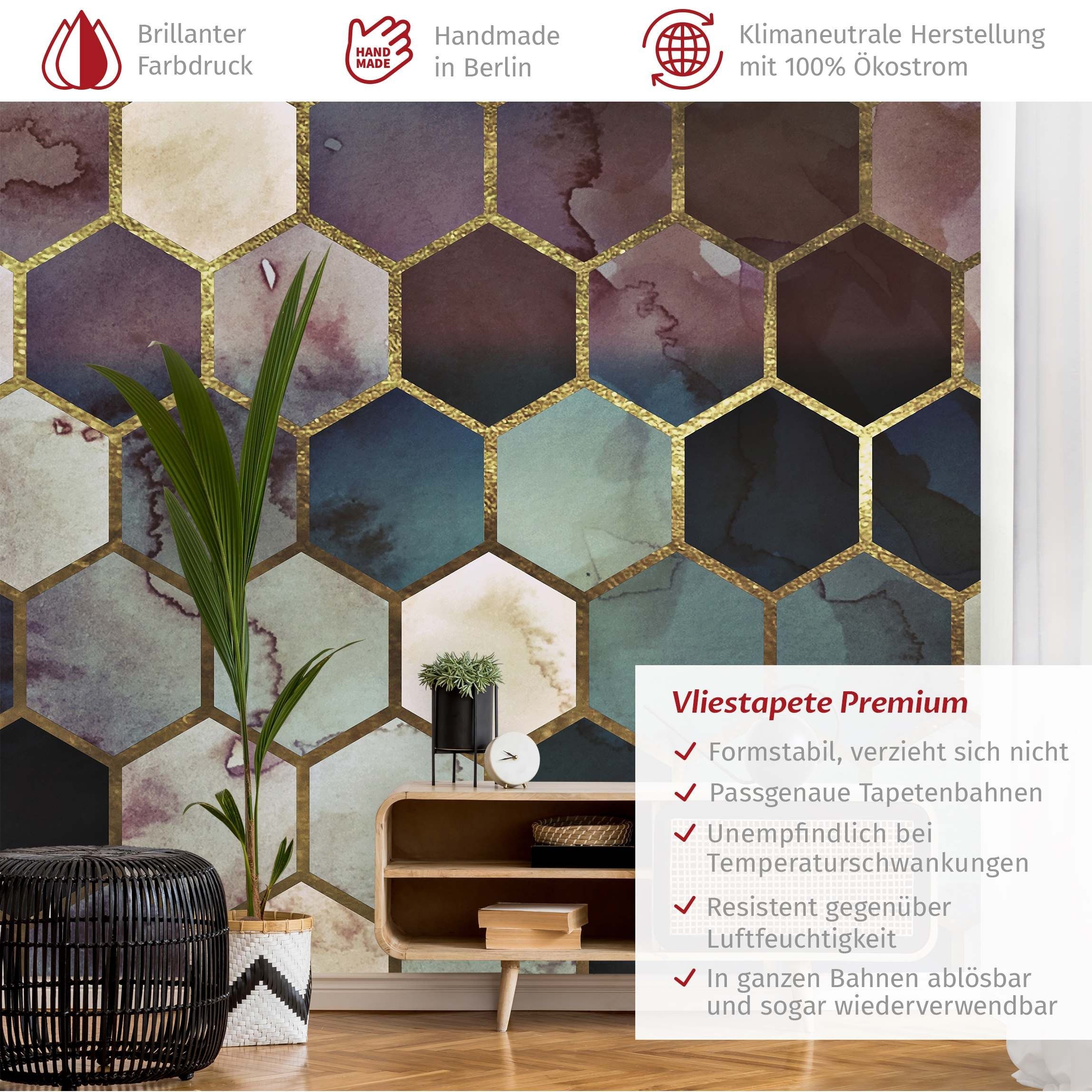 Bilderdepot24 Mustertapete Geometrische Muster Hexagon Aquarell günstig online kaufen