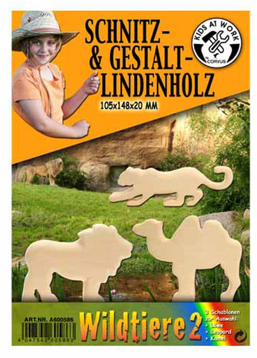 Corvus Experimentierkasten Schnitzholz Wildtiere 2, klein