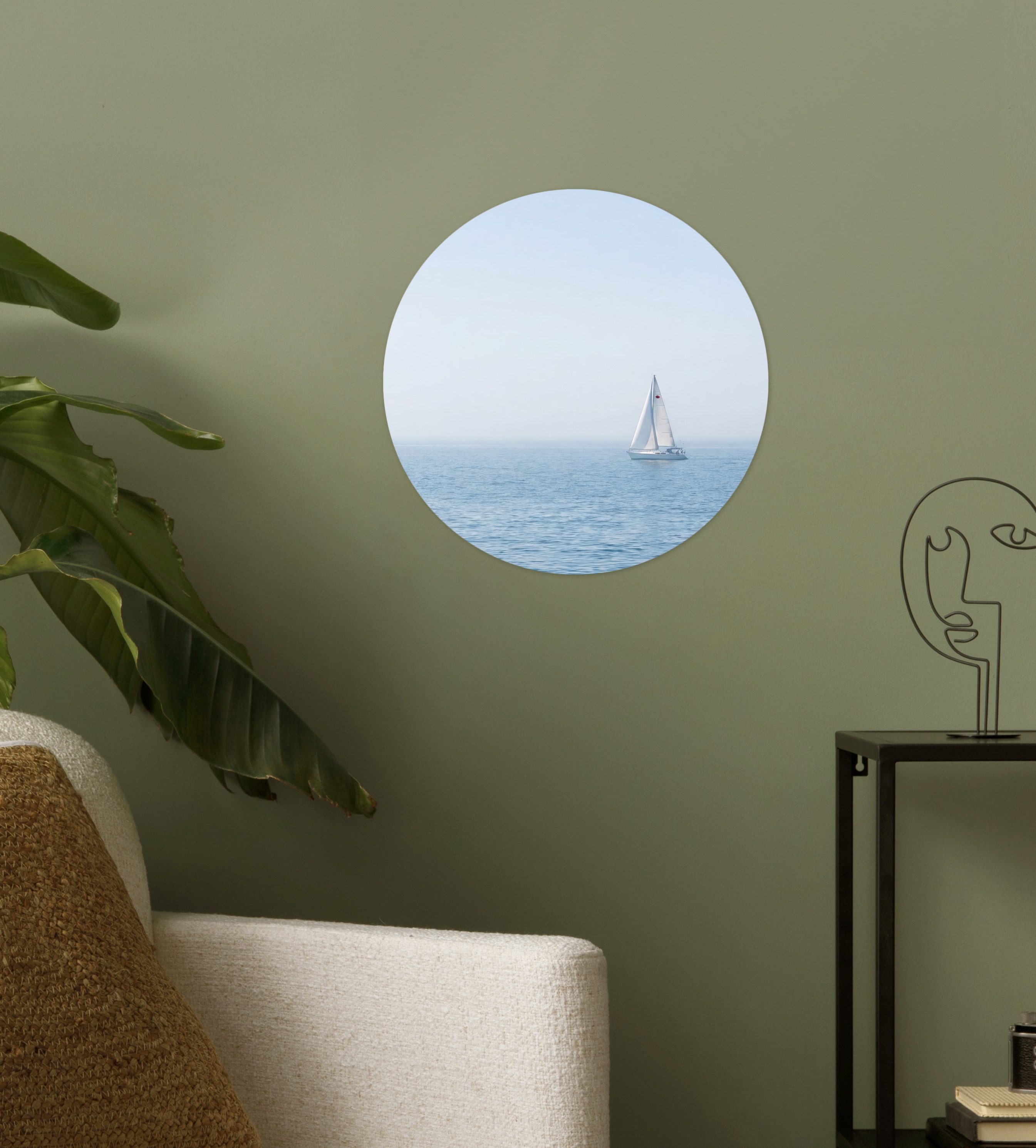 MuchoWow Wandsticker Horizont - Segelboot - Meer (1 St), Wandtattoo Selbstklebend, Wohnzimmer Deko Aufkleber, 30x30 cm