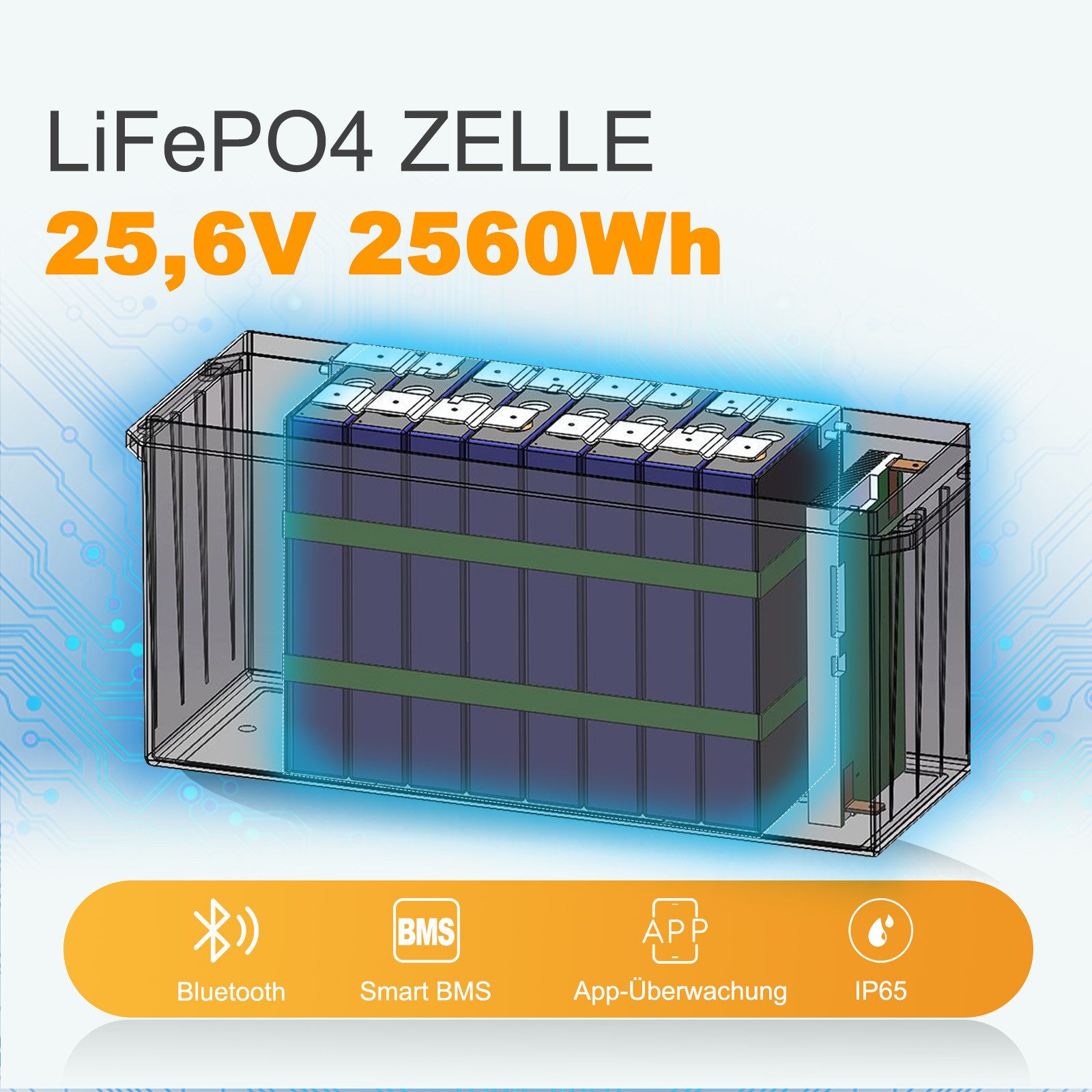 enjoy solar solarV® LiFePO4 Batterie 100Ah-200Ah 12,8V/25,6V Batterie, LiFePO4 Batterie, mit BMS und Bluetooth für Solaranlage