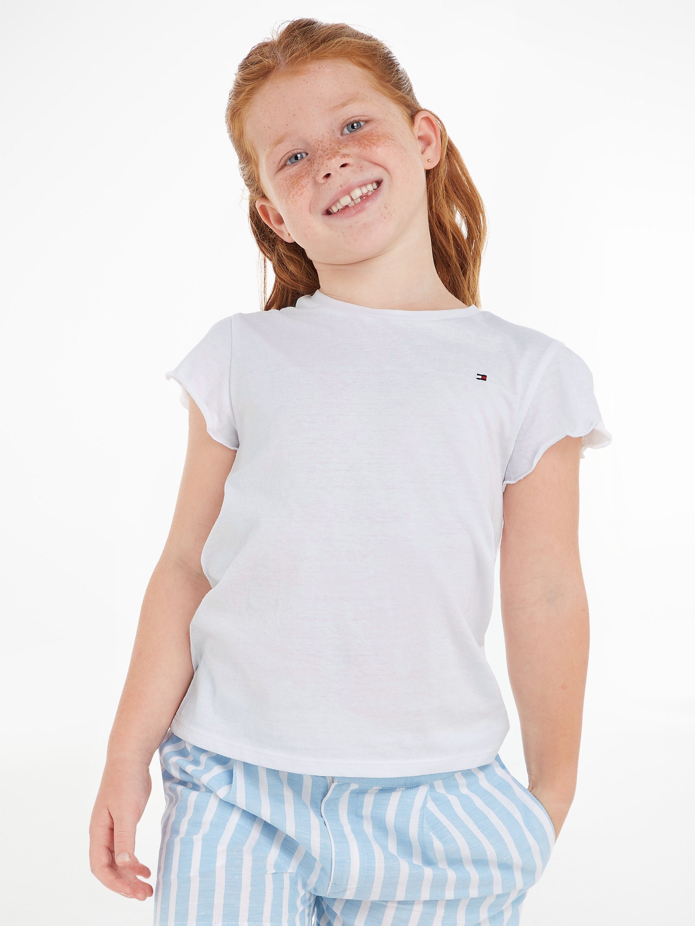 T-Shirt Babys RUFFLE Hilfiger für ESSENTIAL Tommy white SLEEVE TOP