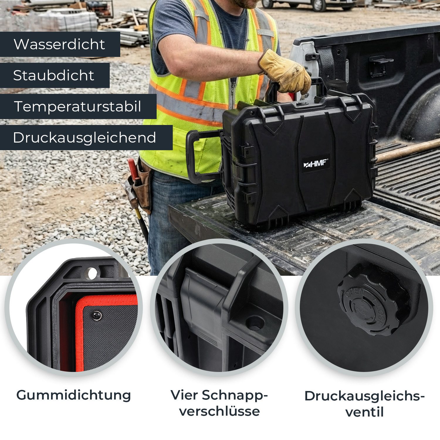 HMF Werkzeugkoffer Outdoor Werkzeugtrolley, Werkzeugkoffer leer mit Rollen, 46,5 x 36 x 22,5 cm, Schwarz – Bild 4 von 5