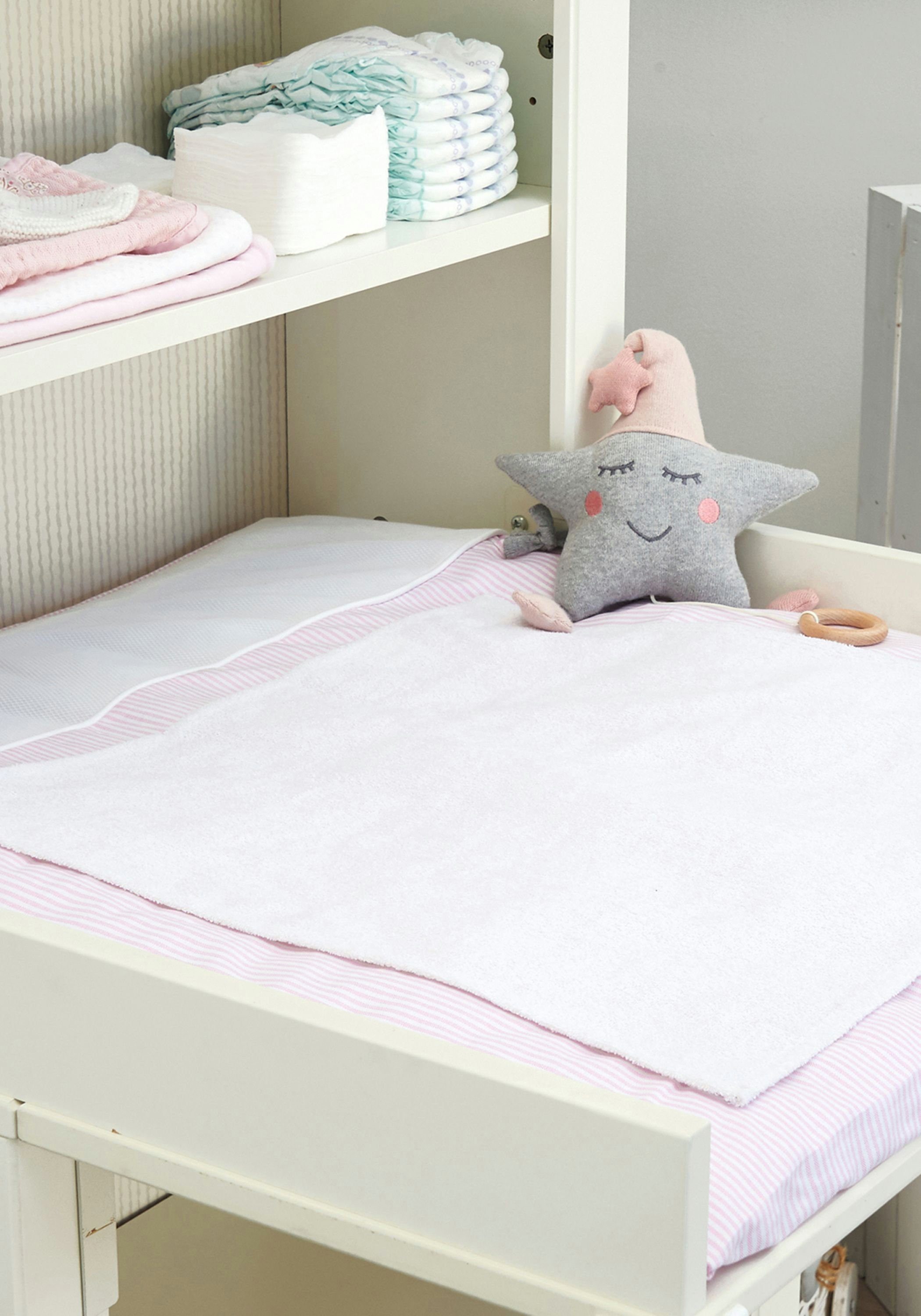 Rosa gestreift Company zertifizierte Baby Coast Baumwolle [70x80 Nordic Wickelauflage, Handtuch 100% Wickelunterlage cm] Weiß Wechselbares Wickelauflage Wickeltischauflage