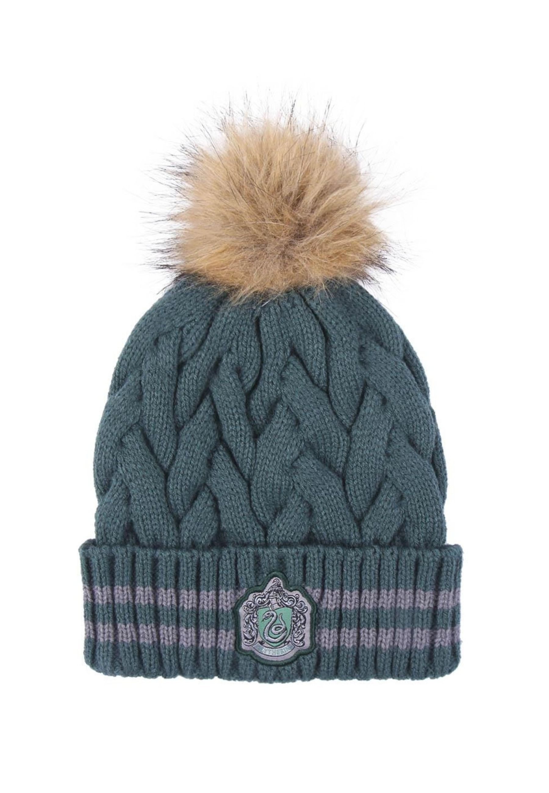 Disney Beanie Strickmütze mit Bommel und Slytherin Motiv (Set)