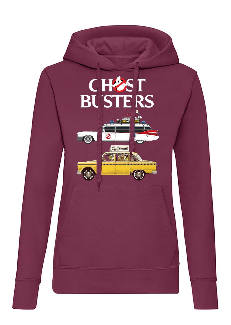 Blondie & Brownie Damen Kapuze Ghost Cars mit Auto Hoodie Geisterjäger Ghostbusters Film Geister Burgund