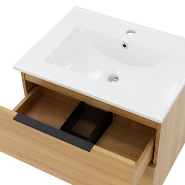 LuxeBath Waschbecken Badmöbel Unterschrank Waschbecken Badezimmermöbel Badmöbel, 2-teilig, 60x46,5x53,5cm MDF Braun Keramik Weiß modern