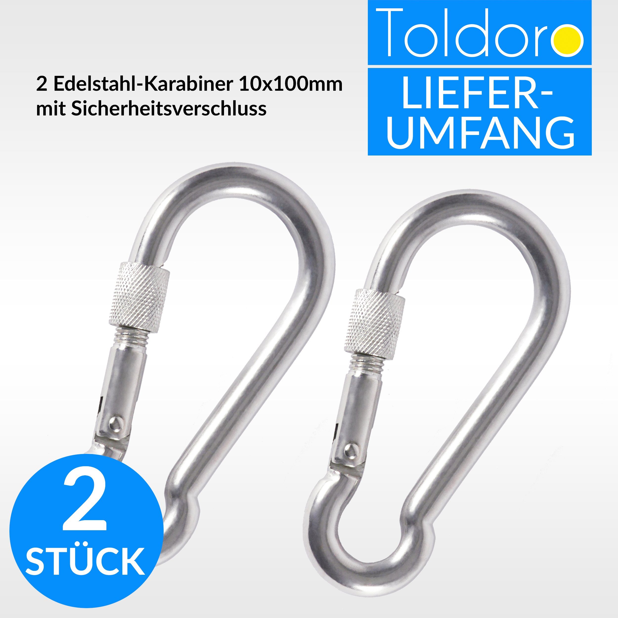 Karabiner 100mm rostfrei Sicherheitsverschluss, mit 100mm Toldoro Edelstahl Karabiner Karabinerhaken Karabiner St), 2x Edelstahl 2x rostfrei, Karabinerhaken mit (2 Sicherheitsverschluss,