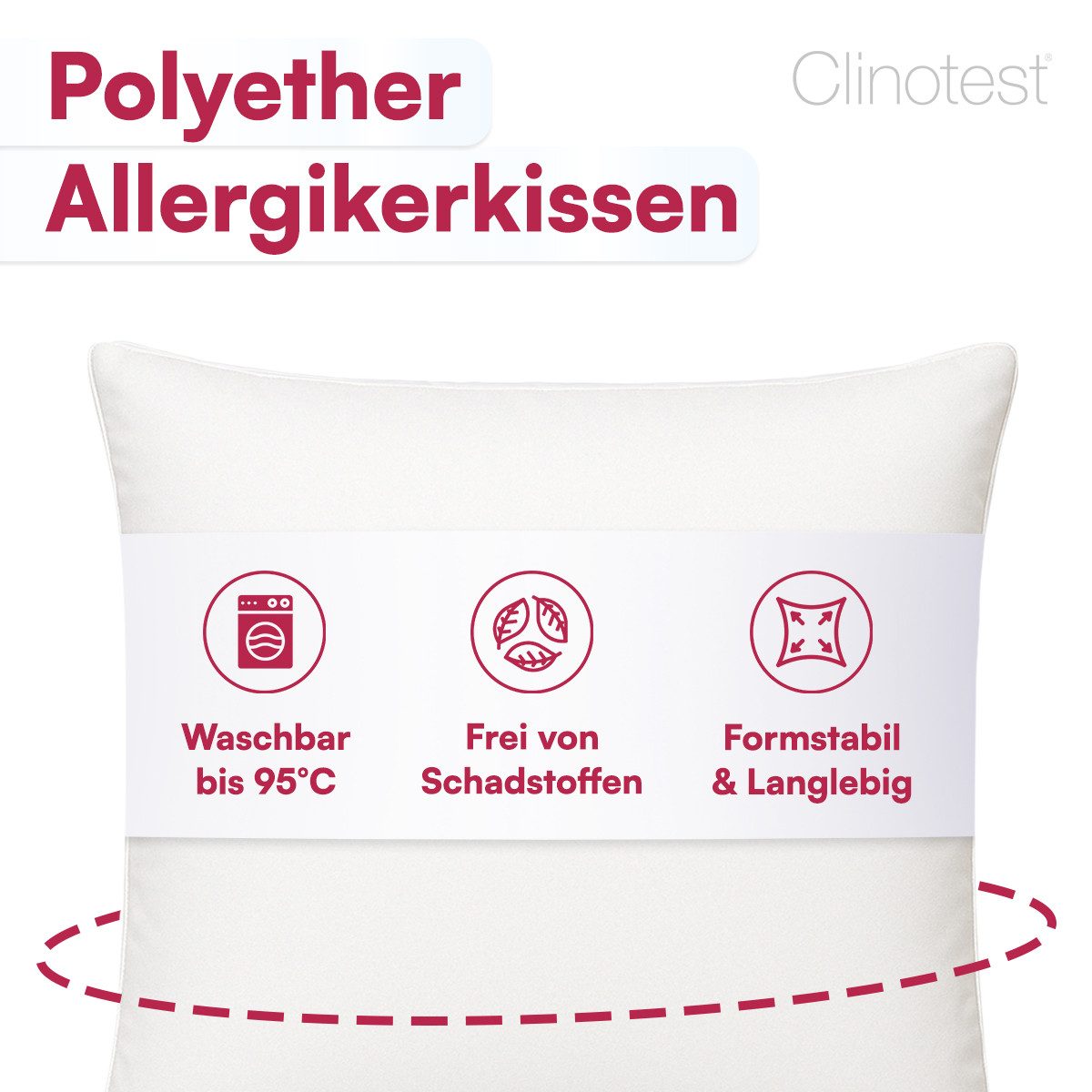 Clinotest Kopfkissen Polykissen Glatt, Füllung: 120g, Bezug: Polyester, Für günstig online kaufen