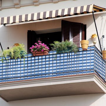 relaxdays Balkonsichtschutz Zaunblende 1,5 m blau-weiß gestreift 1,5 x 6 Meter