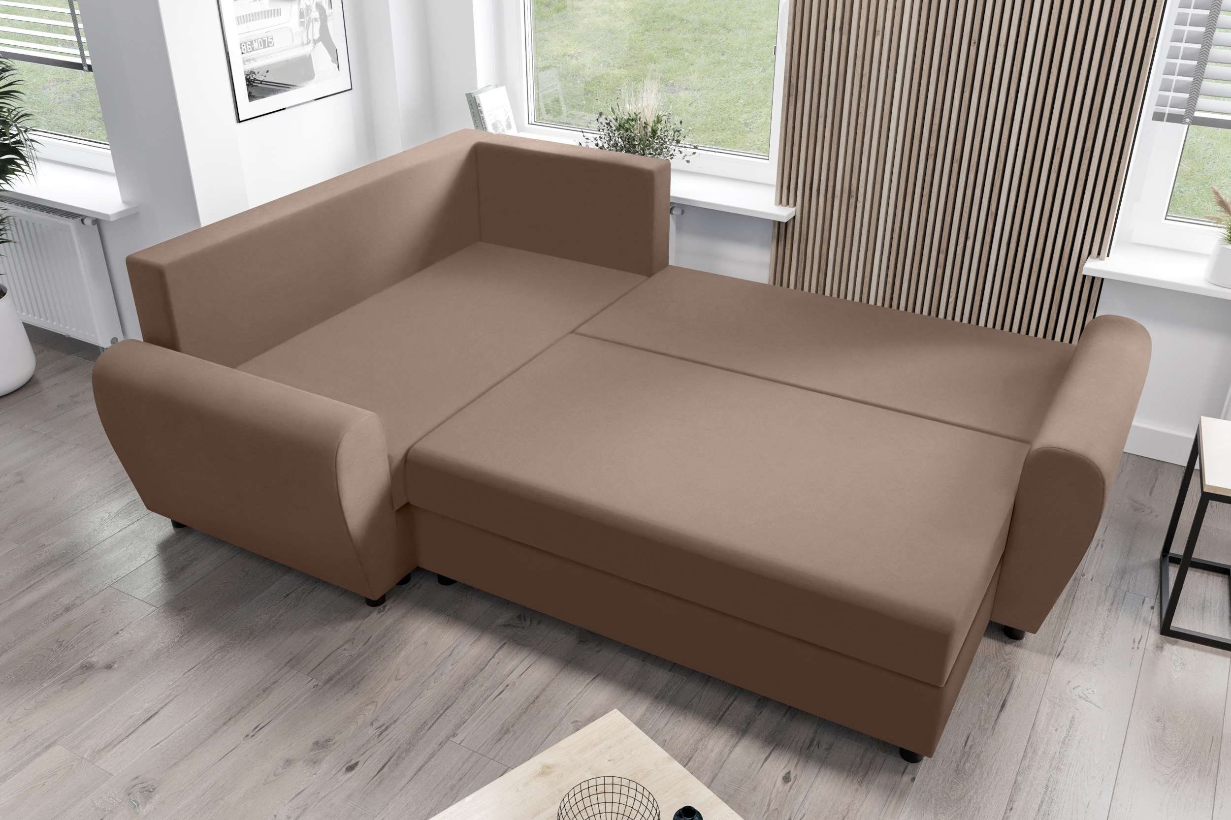 Eckcouch, Ecksofa mit Modern Bettfunktion, Sitzkomfort, Stylefy L-Form, mit Bettkasten, Design Valence, Sofa,