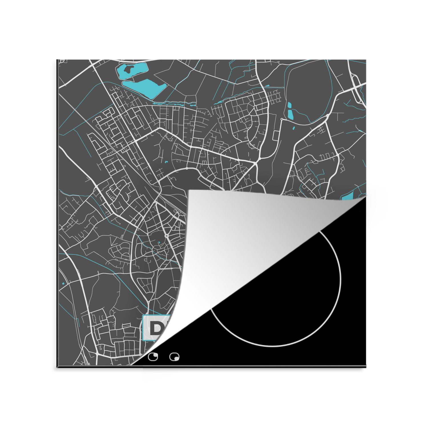 MuchoWow Herdblende-/Abdeckplatte Deutschland - Blau - Dinslaken - Stadtplan - Karte, Vinyl, (1 tlg), 78x78 cm, Ceranfeldabdeckung, Arbeitsplatte für küche