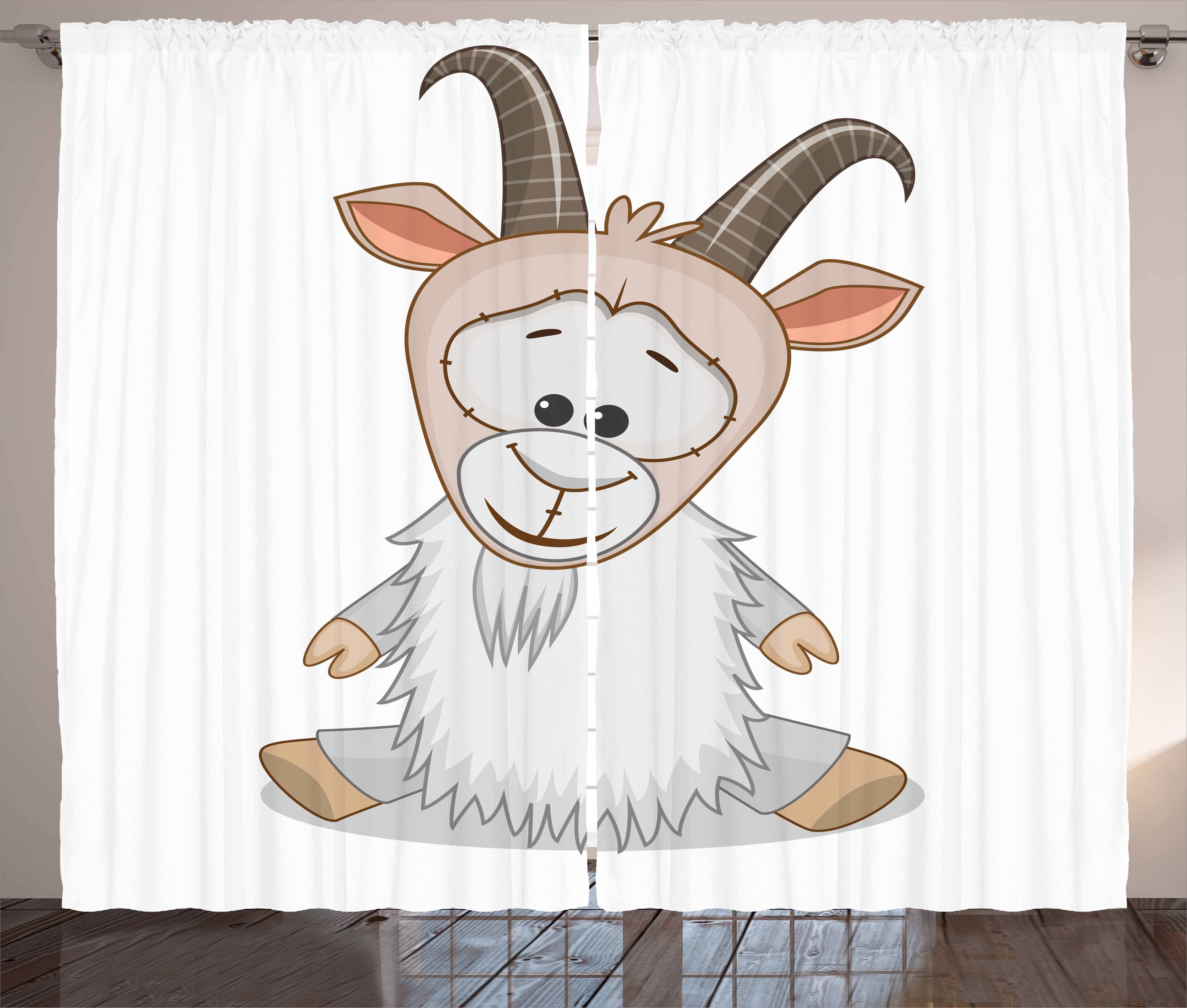 Gardine Schlafzimmer Kräuselband Vorhang mit Schlaufen und Haken, Abakuhaus, Ziege Baby Ibex Fröhlich Stimmung