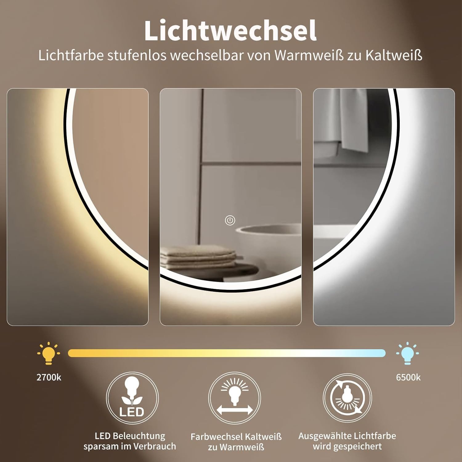 HOKO Badspiegel Schwarz mit beleuchtung, led günstig online kaufen