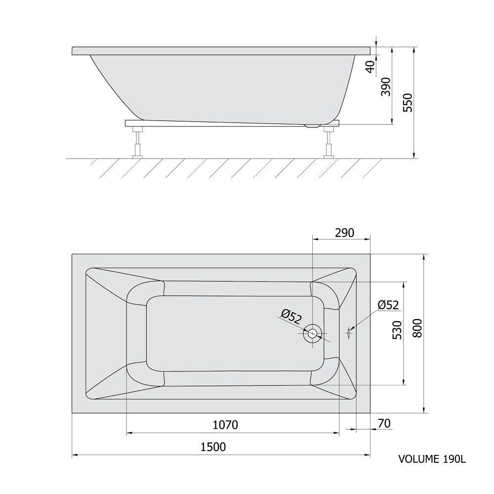 Polysan s.r.o. Badewanne NOEMI Rechteckwanne150x80x39cm, Schwarz matt, (1-tlg)