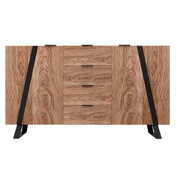 Merax Sideboard mit 4 Schublden und 2 Türen, Anrichte, Holzmaserung, Kommode in Landhausstil, Breite 160cm