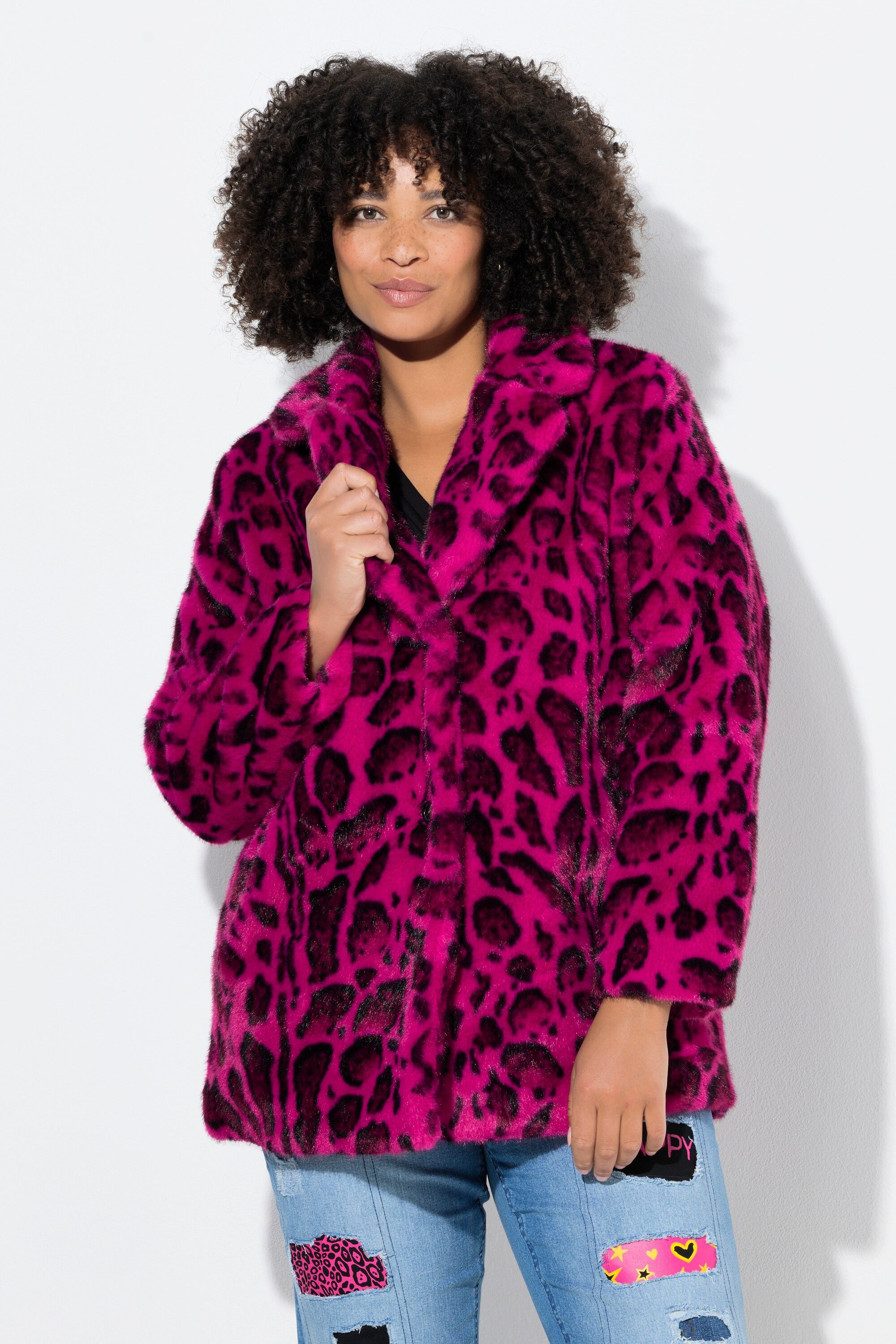 Angel of Style Outdoorjacke Plüschjacke Straight Fit Leomuster Knopfverschl günstig online kaufen