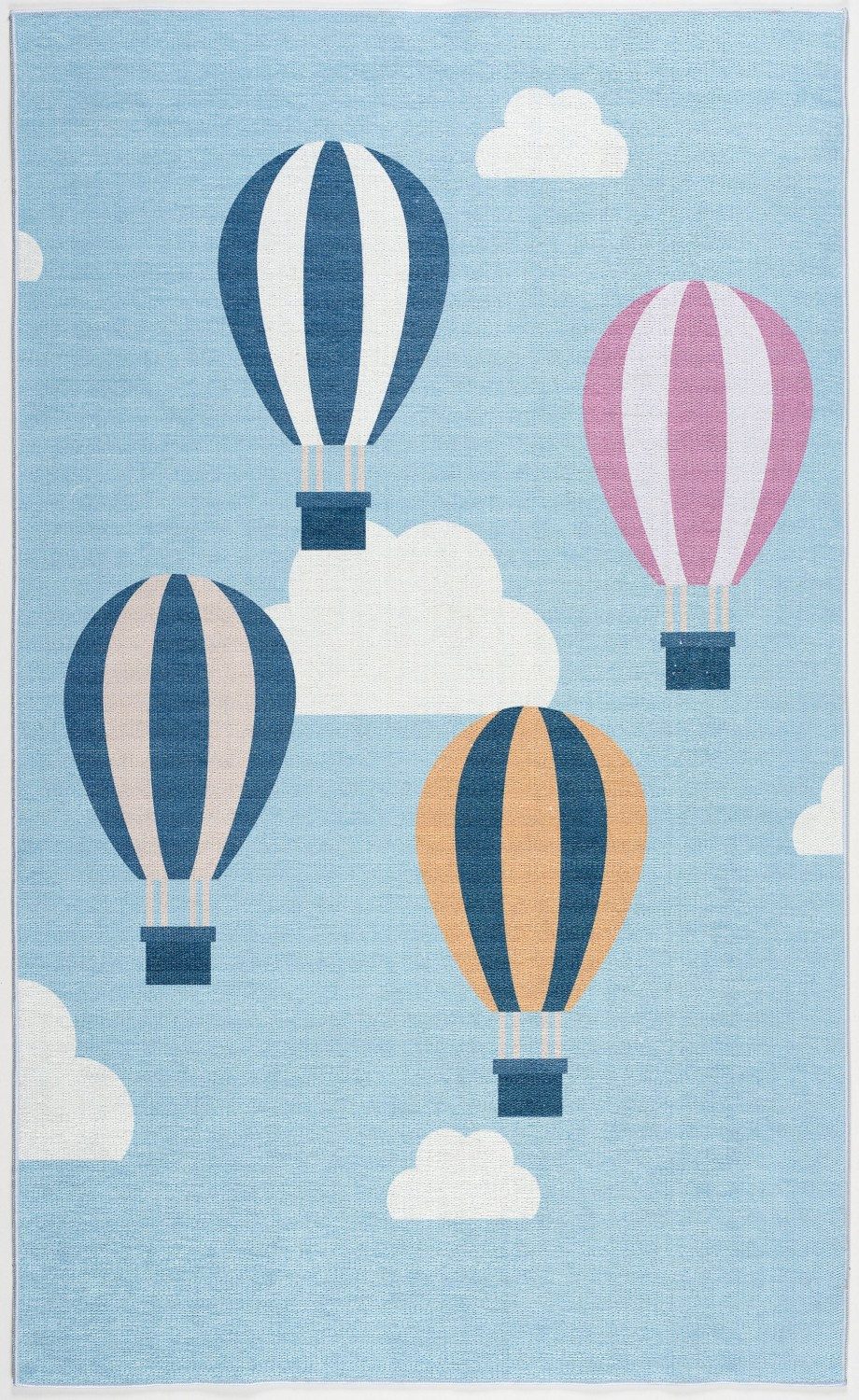 Scandicliving Kinderteppich Teppich, Luftballons, hellblau/multi, print, 100x160 cm, rechteckig