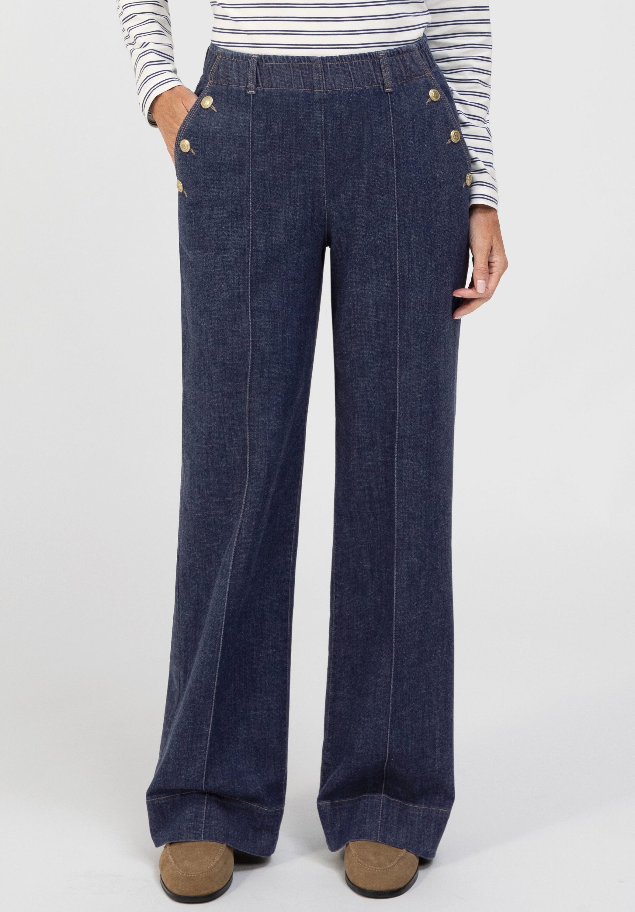 bianca Weite Jeans PARIGI mit Goldknöpfen vorne