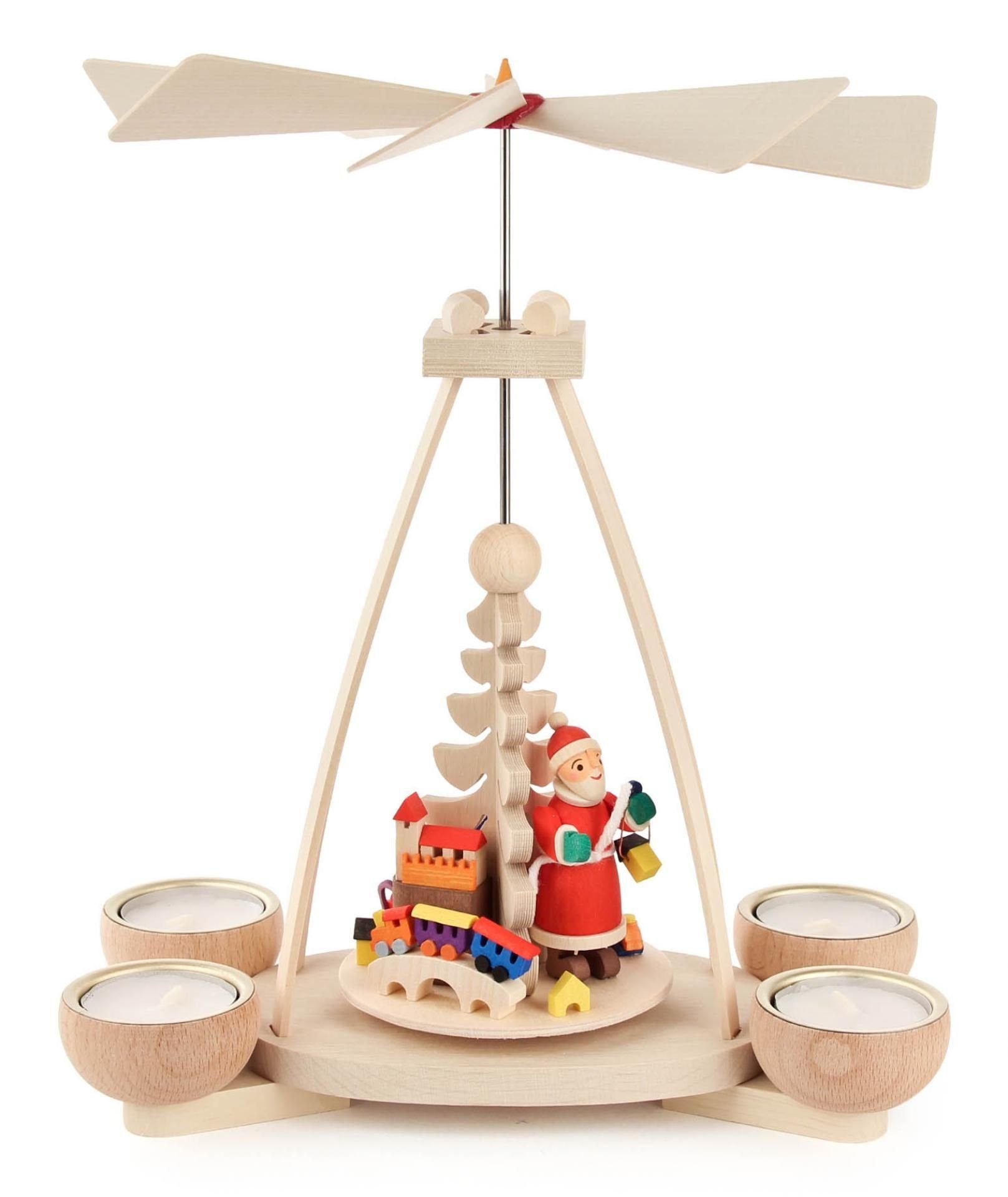 Dregeno Erzgebirge Weihnachtspyramide Pyramide mit Weihnachtsmann, für Teelichte Höhe ? NEU