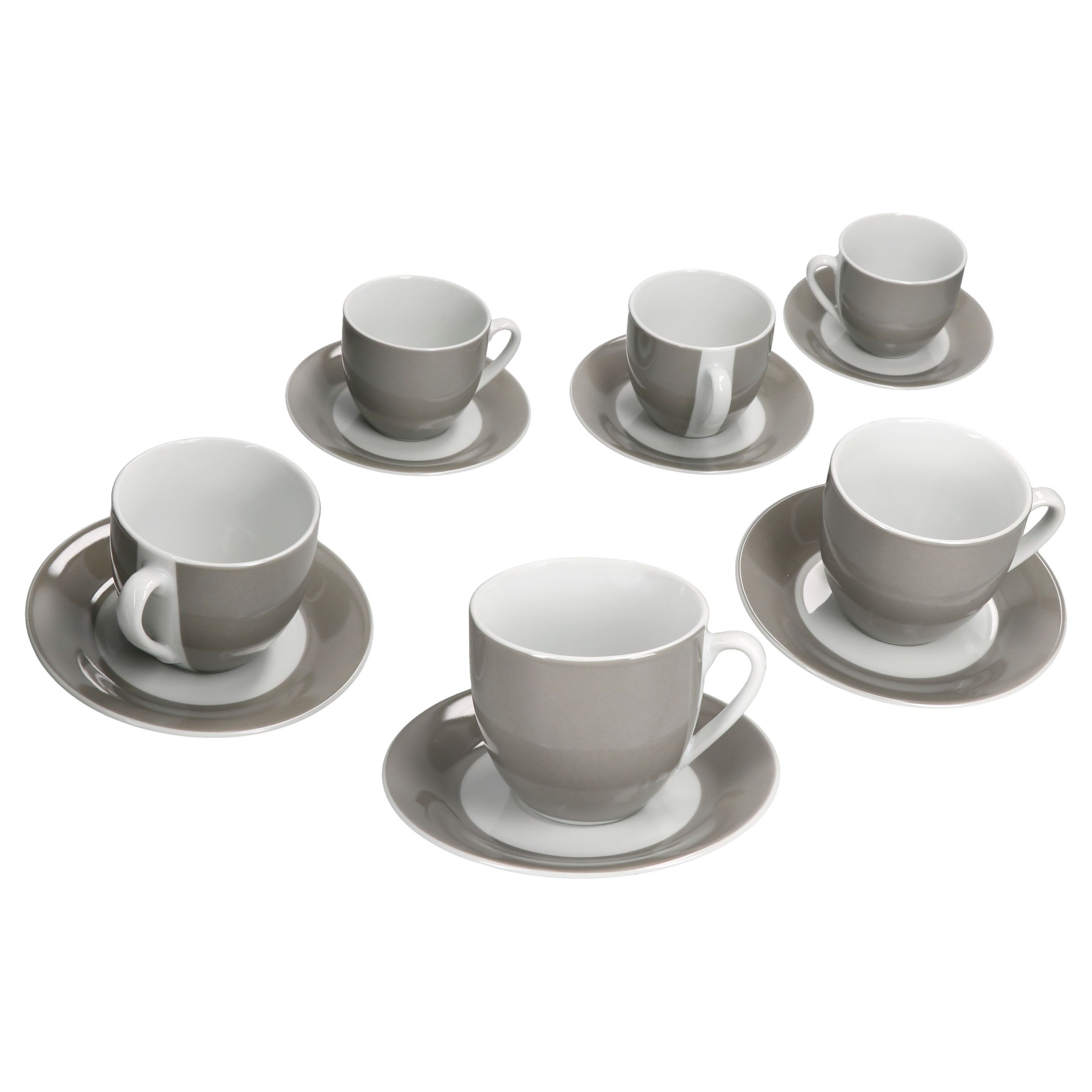 MamboCat Tasse 6er Set Variant Grau Kaffeetassen mit Untertassen für 6 Personen, Porzellan