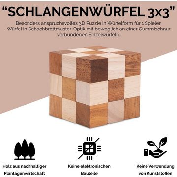Logoplay Holzspiele Spiel, Schlangenwürfel 3x3 Gr. L - 7,5 cm Kantenlänge - Snake Cube - 3D Puzzle aus HolzHolzspielzeug