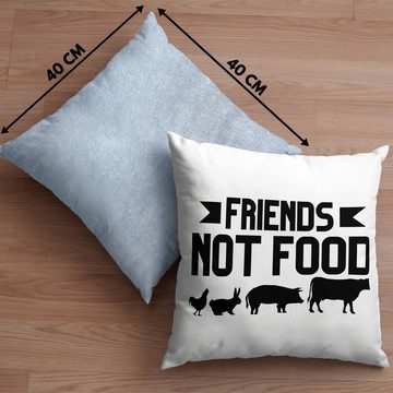 Trendation Dekokissen Trendation - Veganer Kissen Geschenk Friends Not Food Vegan Geschenkidee Lustiger Spruch Vegane Lebensweise Spruch Süß Dekokissen mit Füllung 40x40