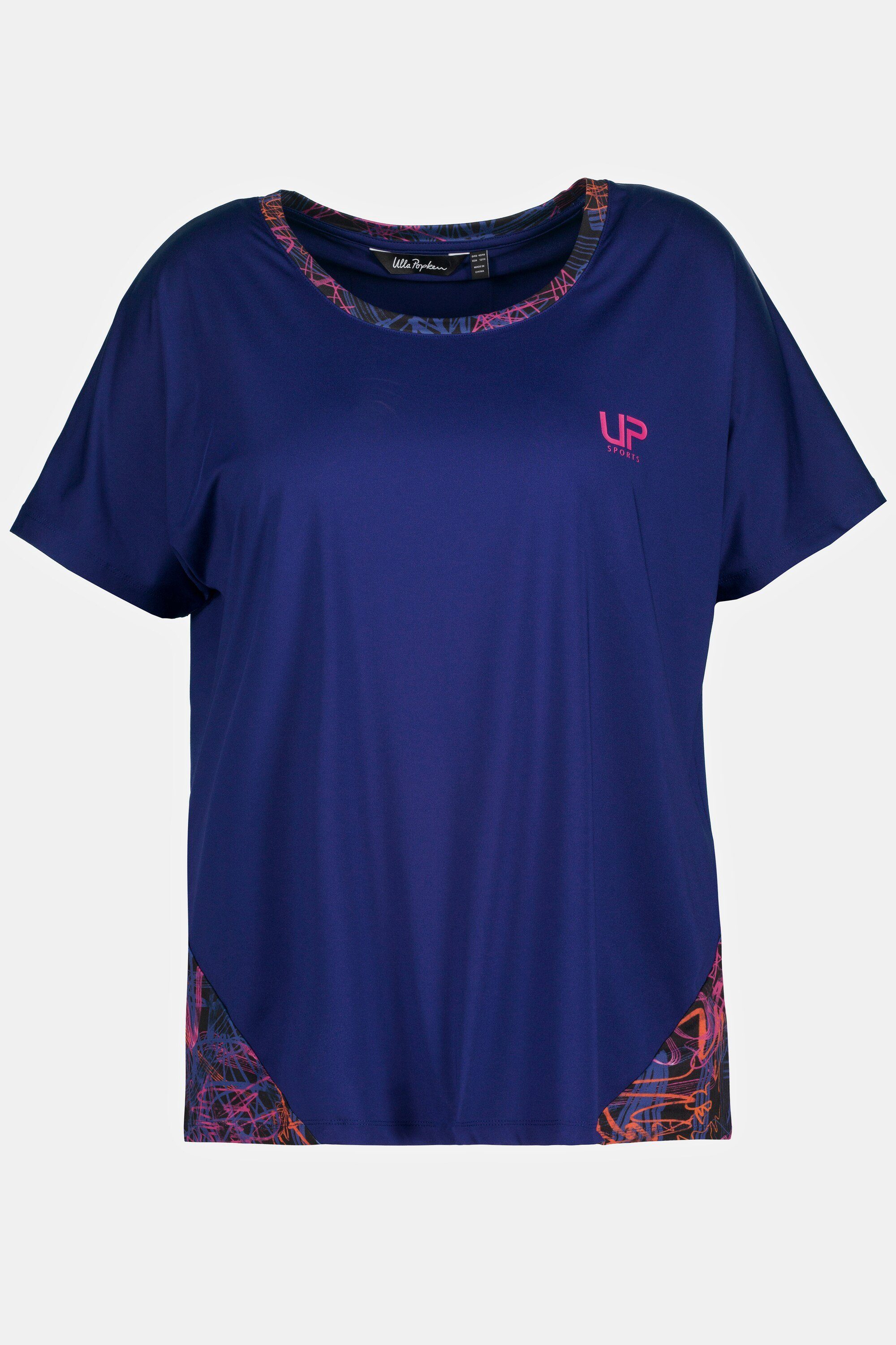 Popken T-Shirt indigo Rundhals Rückenausschnitte Ulla Rundhalsshirt Oversized