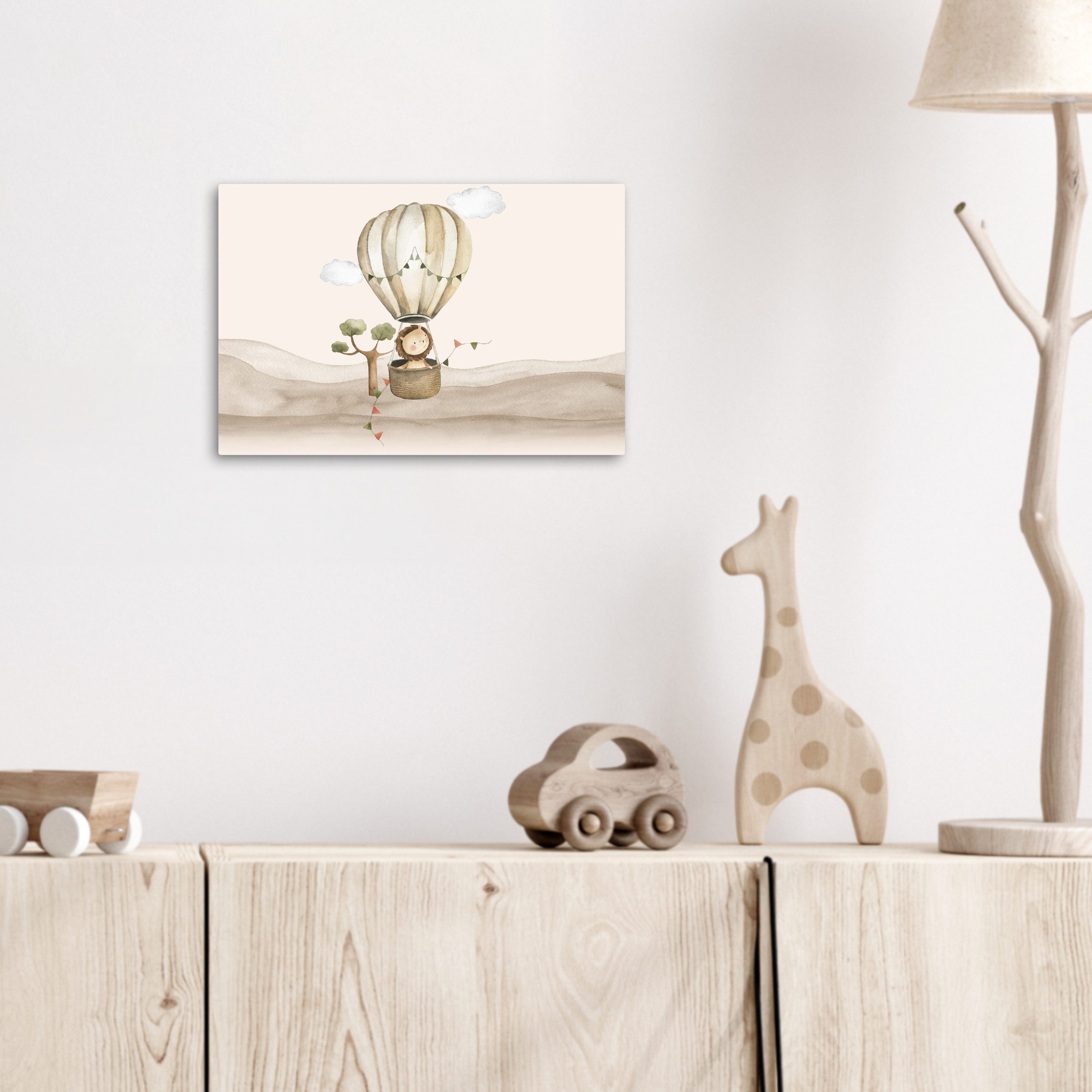 OneMillionCanvasses® Leinwandbild Heißluftballon - Löwe - Aquarell - Safari - Tiere, Fotodruck (1 St), Kinder zimmer Deko, Mädchen und Jungen Bilder 30x20 cm – Bild 3 von 5