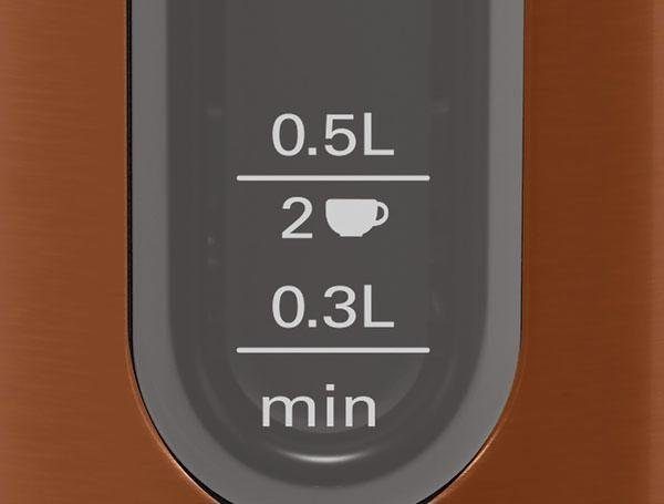 BOSCH Wasserkocher DesignLine TWK4P439, Ausgießen ohne Spritzer, Tassenanzeige, 1,7 l, 2400 W, Wasserstandsanzeige, Überhitzungsschutz, orange