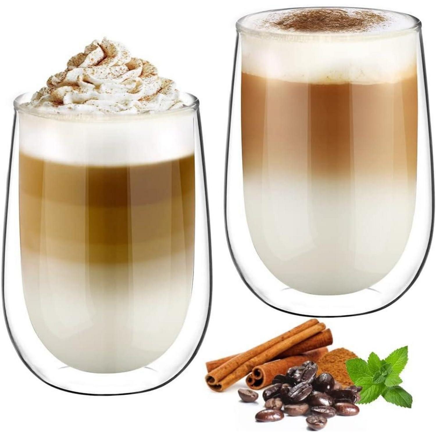 glastal Latte-Macchiato-Glas Doppelwandige Latte Macchiato Gläser Set Borosilikatglas 350ml 2er Set