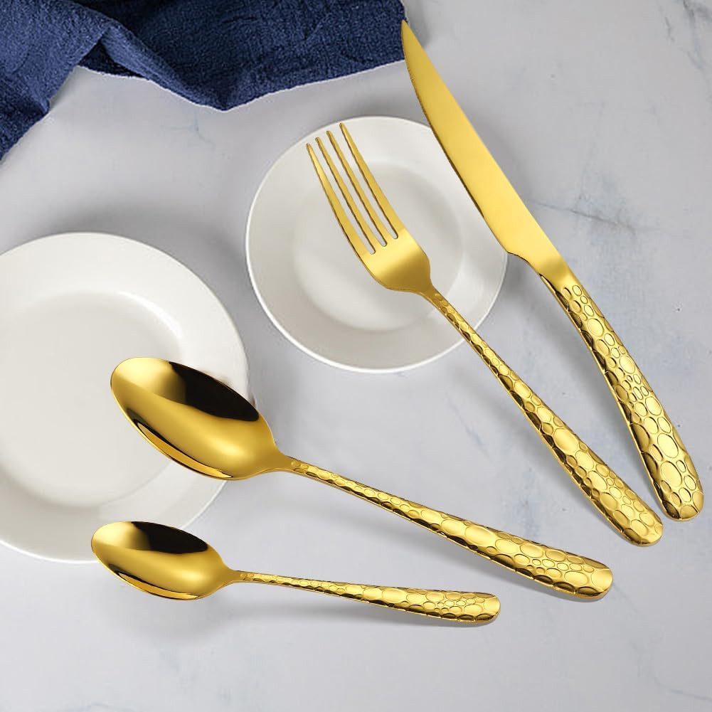 KingLux Besteck-Set 24teilig Edelstahl 18/10 Besteck Set Tränenmuster spülmaschinenfest (24-tlg), 6 Personen, Edelstahl