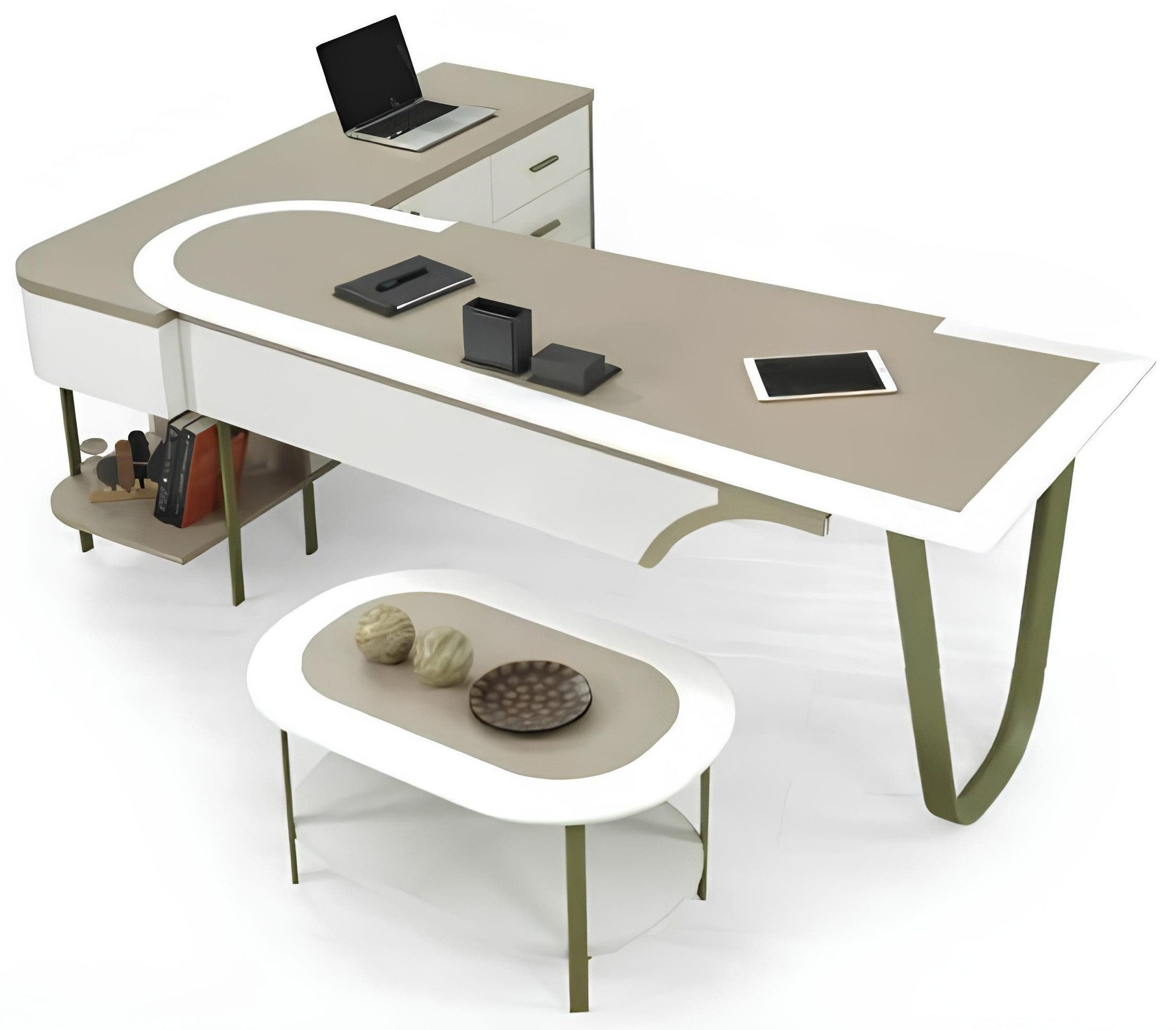 Xlmoebel Ecksofa Schreibtisch-Set mit L-förmigem Design und ovalem, Hergestellt in Europa