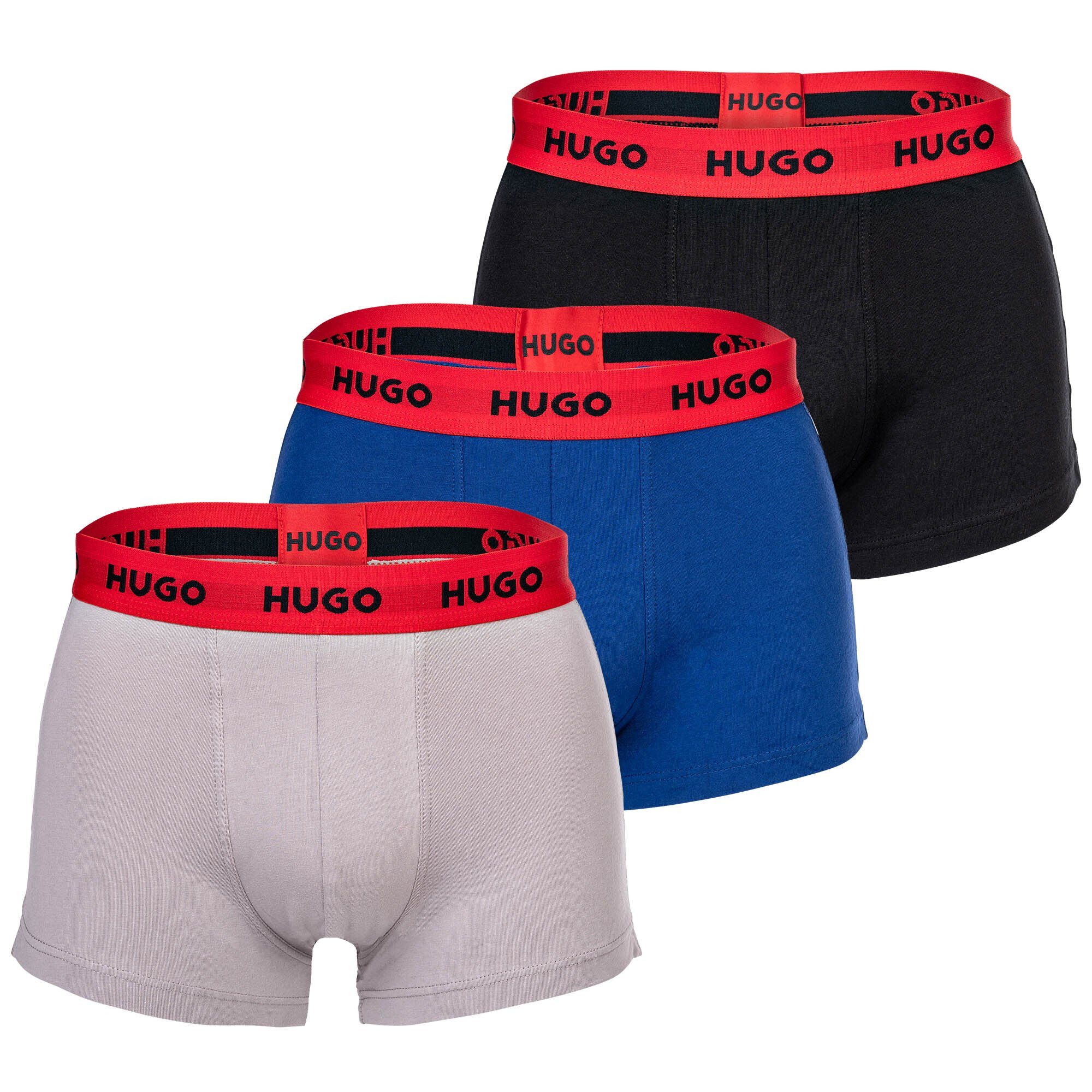 HUGO Boxer Herren Boxer Shorts, 3er Pack - Trunks Triplet Schwarz/Grau/Blau
