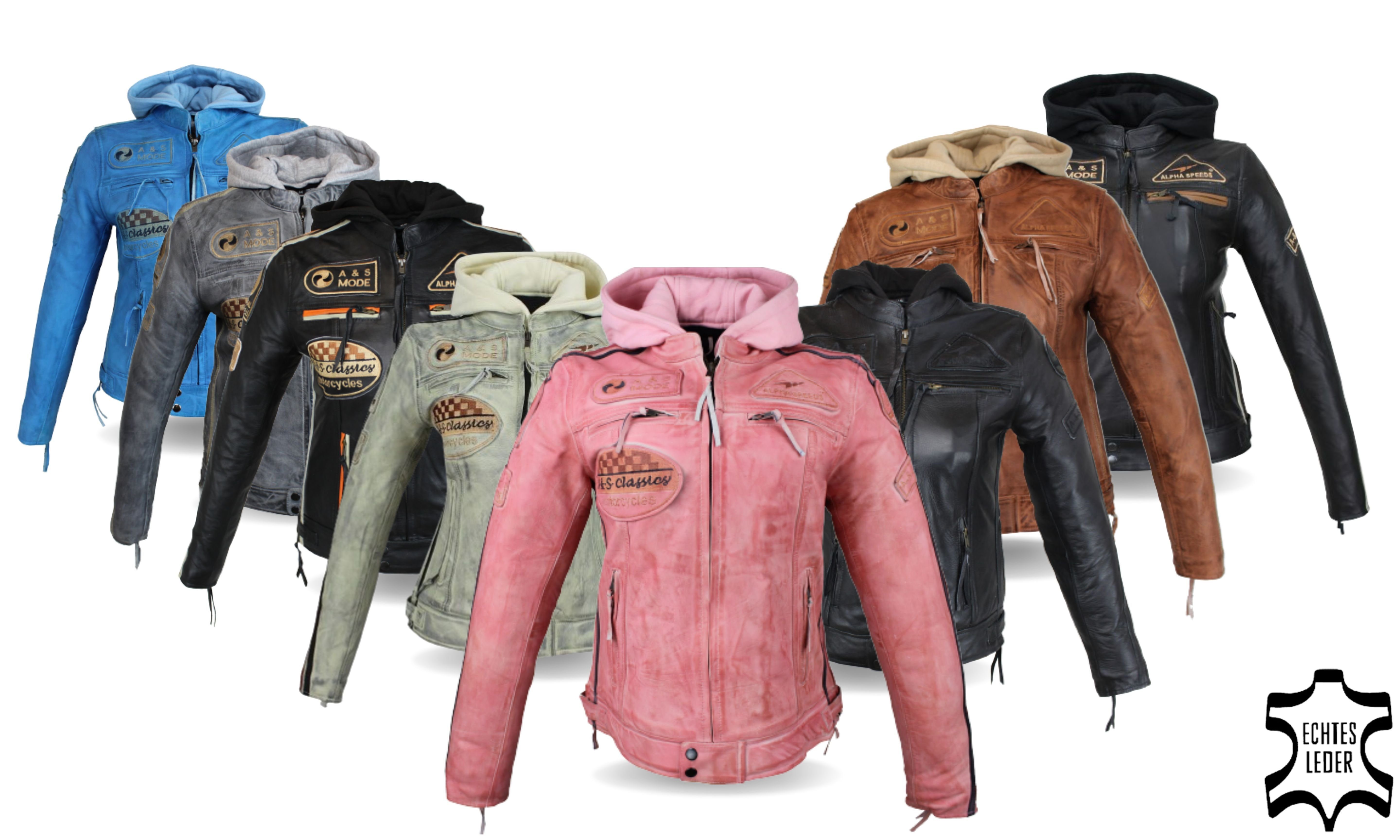 Alpha Speeds Motorradjacke Damen Lederjacke Freizeit Biker Highway Jacke (mit einem trennbaren Kapuze) aus einem weichem Lammleder, inklusive Protektoren