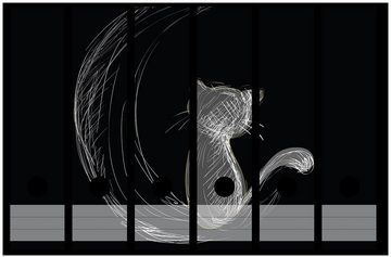 Wallario Etiketten Katze sitzt auf dem Mond - illustriert in weiß auf schwarz, Ordnerrücken-Sticker in verschiedenen Ausführungen
