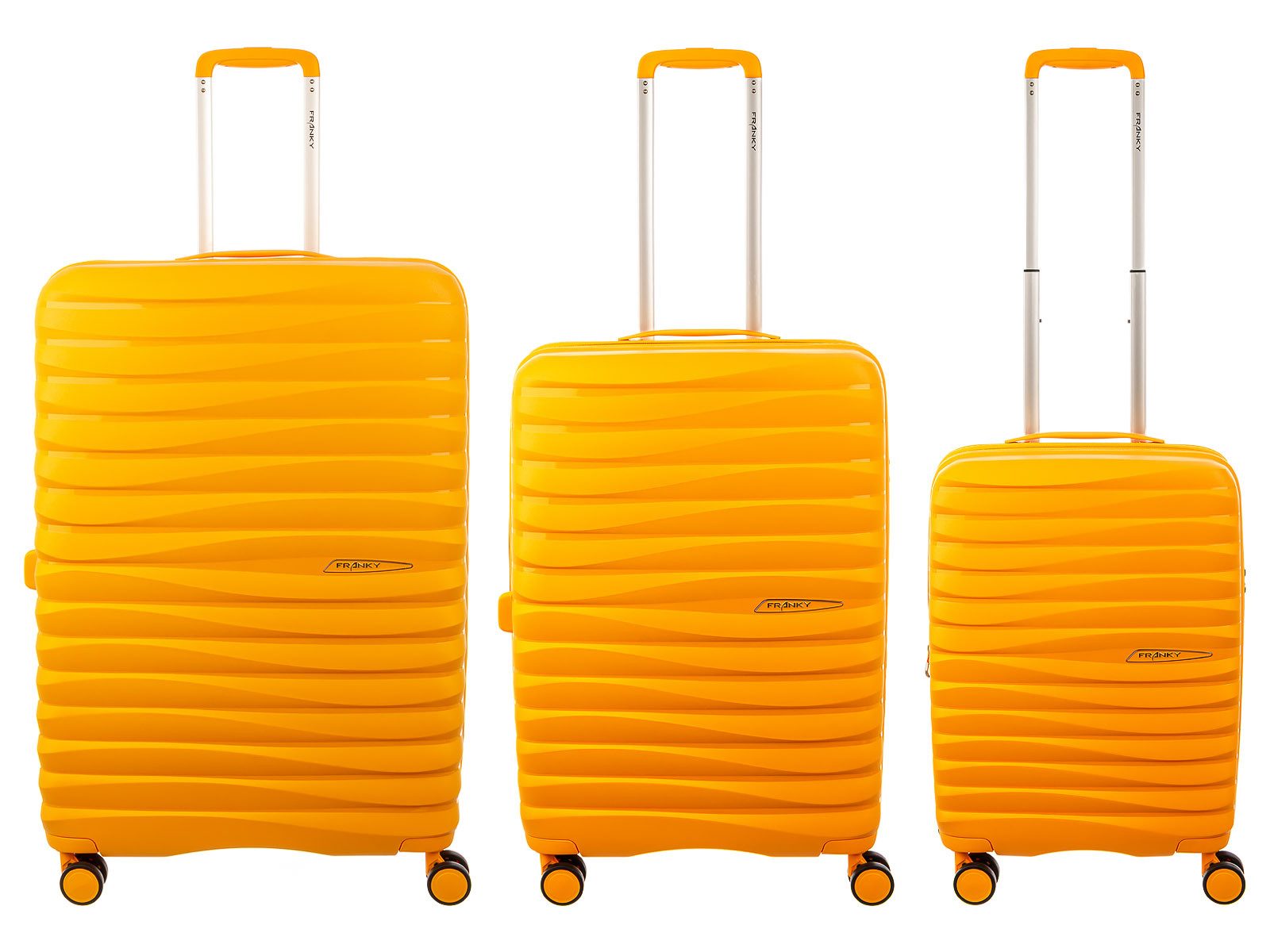 Franky Kofferset PP18 Trolley Hartschalenkoffer 3er SET Spinner Gr. L/M/S, 4 Doppelrollen Rollen, (Stück, 1 tlg., 3), Dehnfalte TSA Schloss