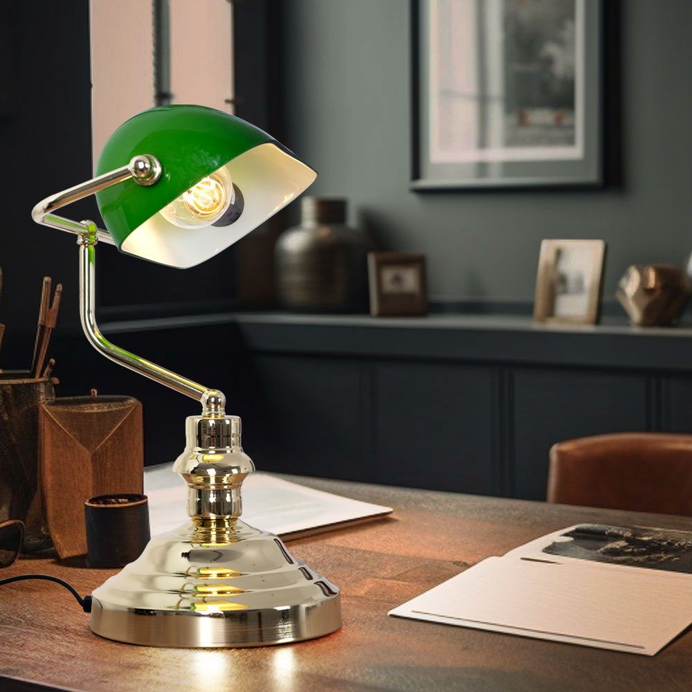 Globo Schreibtischlampe, Leuchtmittel nicht inklusive, Tischlampe  Bankerleuchte Metall mit Schirm Nachttischlampe grün