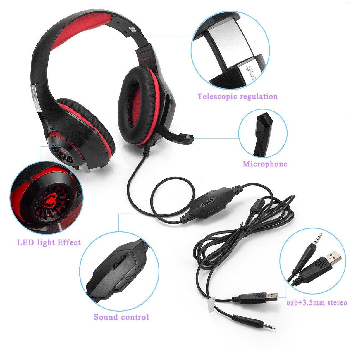 FELIXLEO Gaming Headset für PS4 PS5 PC Xbox Series 3.5 mm Deep Bass Stereo Headset – Bild 4 von 5