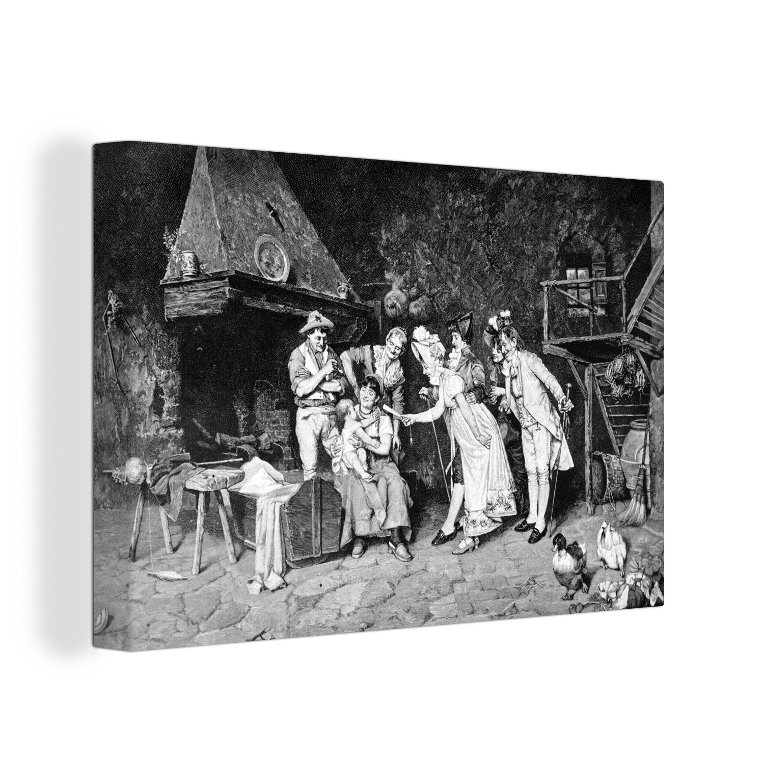 OneMillionCanvasses® Leinwandbild Eine ländliche Illustration einer napoleonischen Familie, (1 St), Wandbild Leinwandbilder, Aufhängefertig, Wanddeko, 30x20 cm