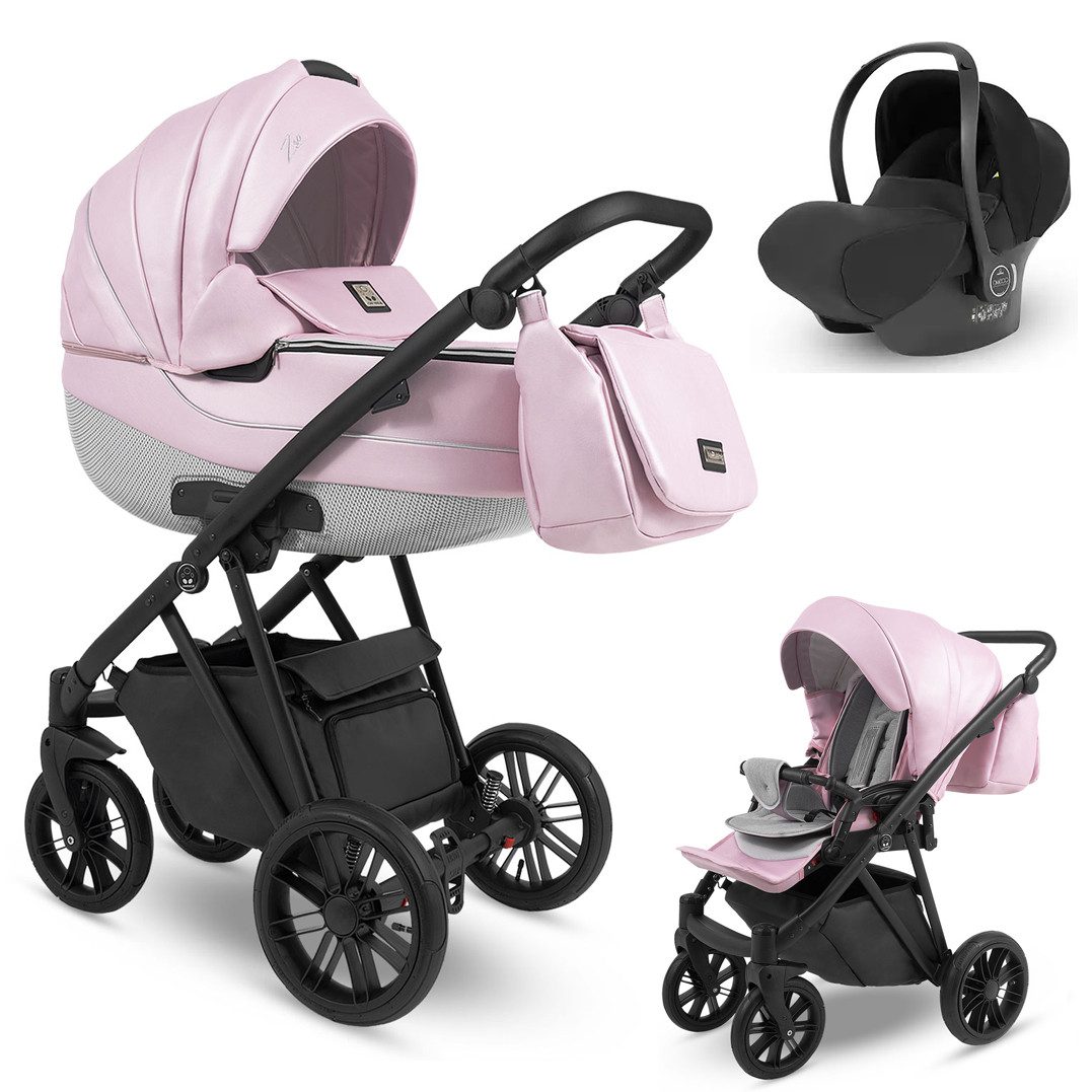 BabyMerc Kombi-Kinderwagen Vip Lux 4 in 1 inkl. Sportsitz, Autositz und Zubehör in 8 Farben