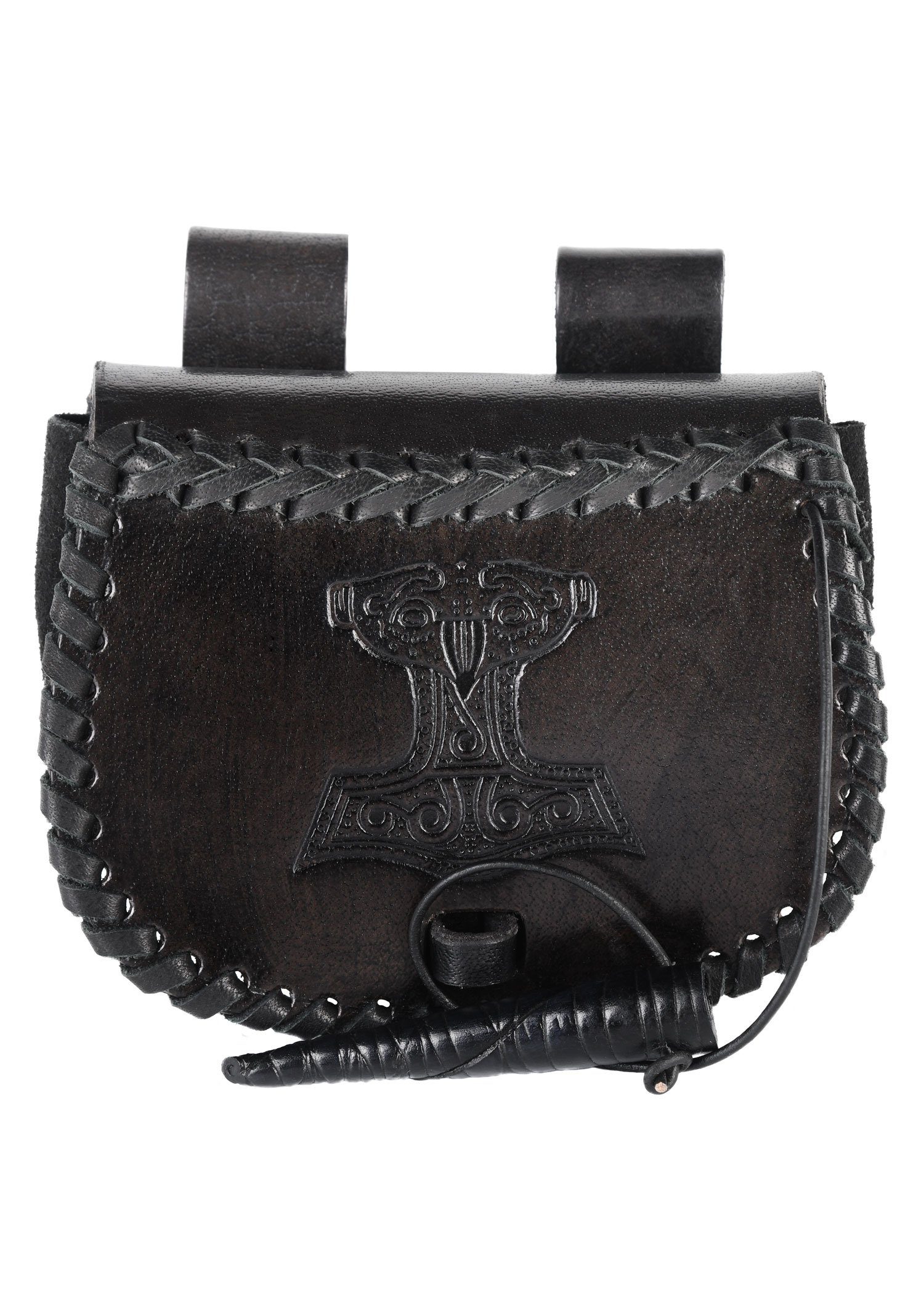 Ritter-Kostüm Kleine Gürteltasche schwarz, aus Leder mit Thorshammer-Prägung