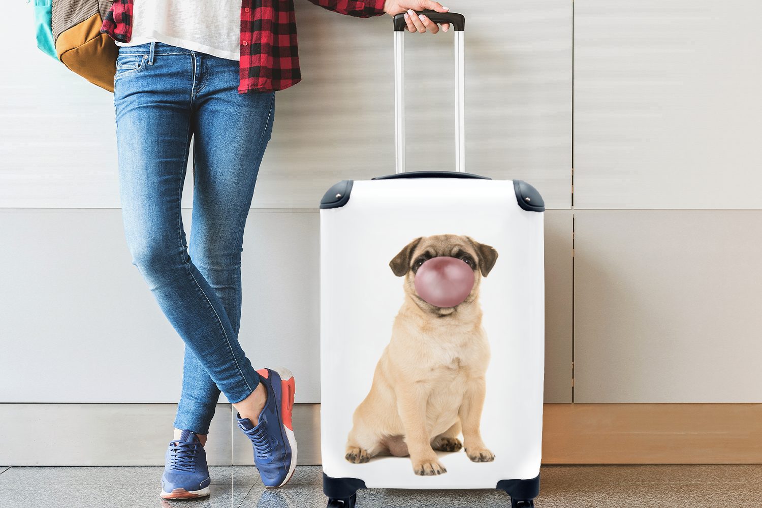 MuchoWow Handgepäckkoffer Hund - Tiere Mädchen, Trolley, rollen, - Rollen, 4 - - Ferien, für Reisekoffer Kaugummi Handgepäck Kinder mit - Reisetasche Jungen