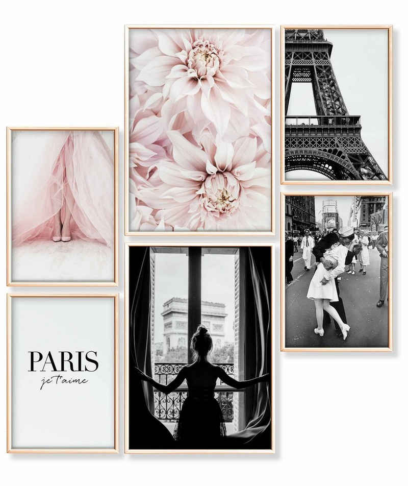 Heimlich Poster Set als Wohnzimmer Deko, Bilder DINA3 & DINA4, Paris Fashion Blumen, Blumen
