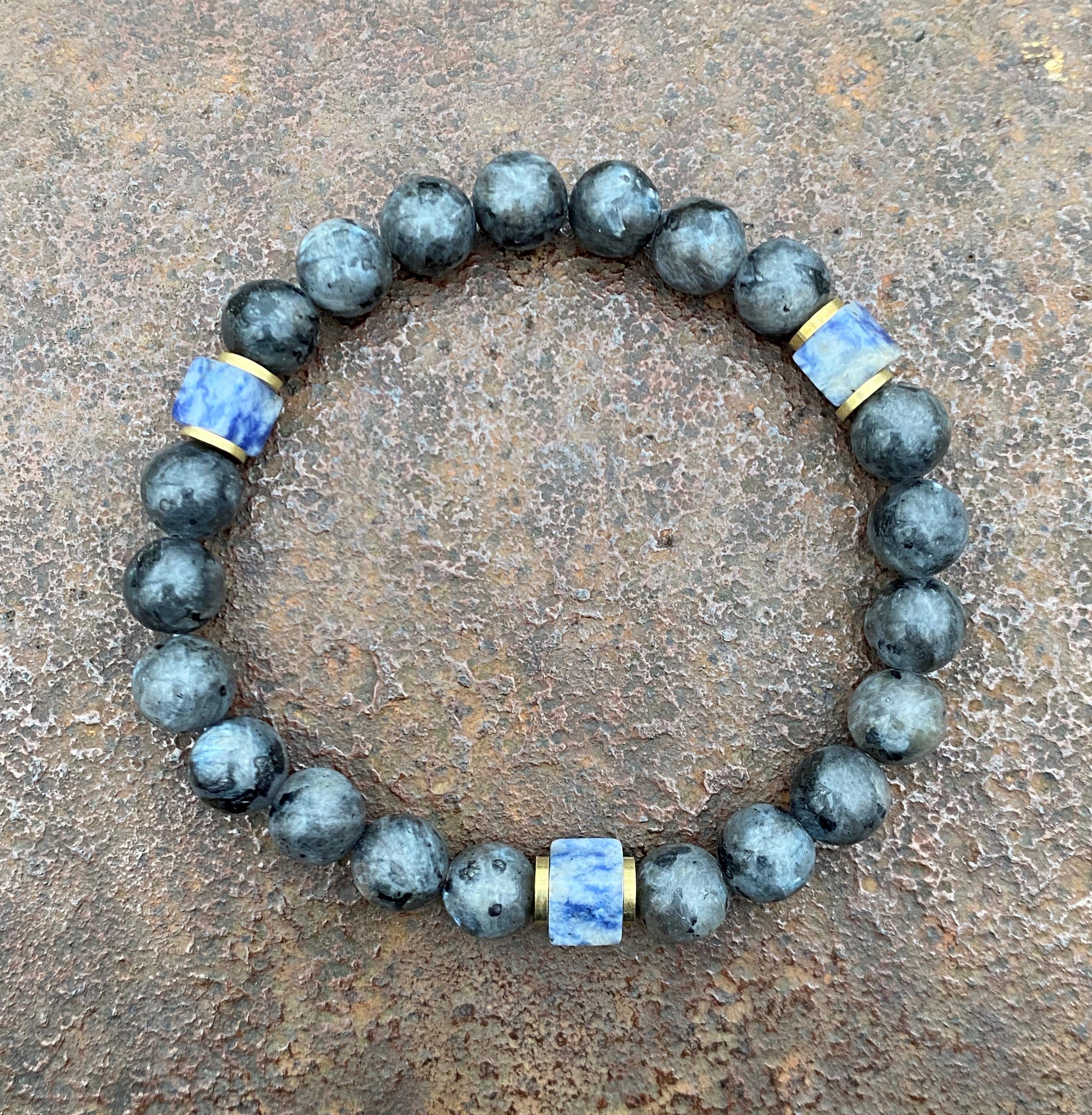 Perlenarmband Schmuckbox), (inkl. reißfestes NAHLE Energie Band Armband Naturstein Larvikit elastisches Perlenarmband