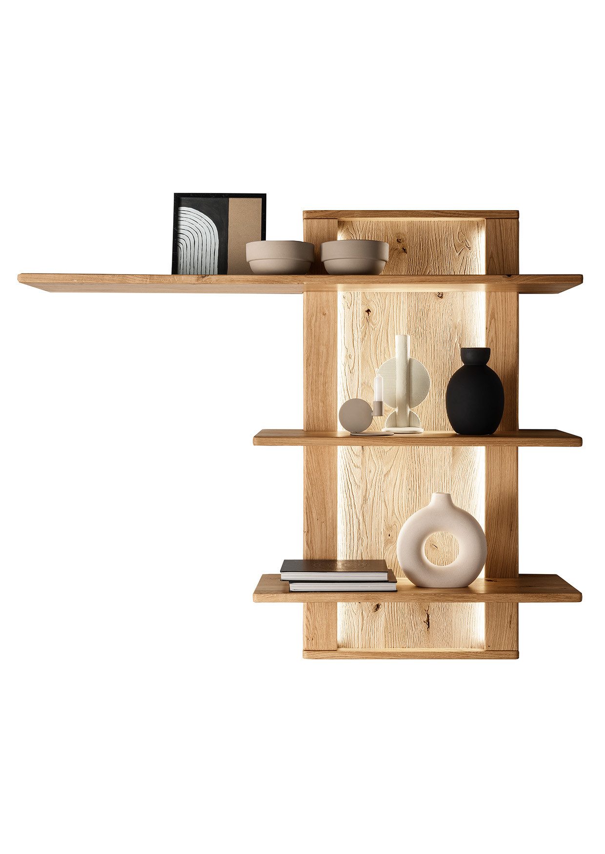 Woodroom Wandboard Zwettl, 3 Ablagen, Wildeiche massiv geölt, Hängeregal, Wandregal