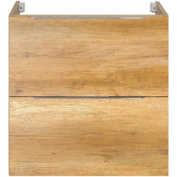 Lomadox Waschtisch AMARILLO-147-OAK, 60cm mit Keramik-Waschbecken, 2 Schubladen