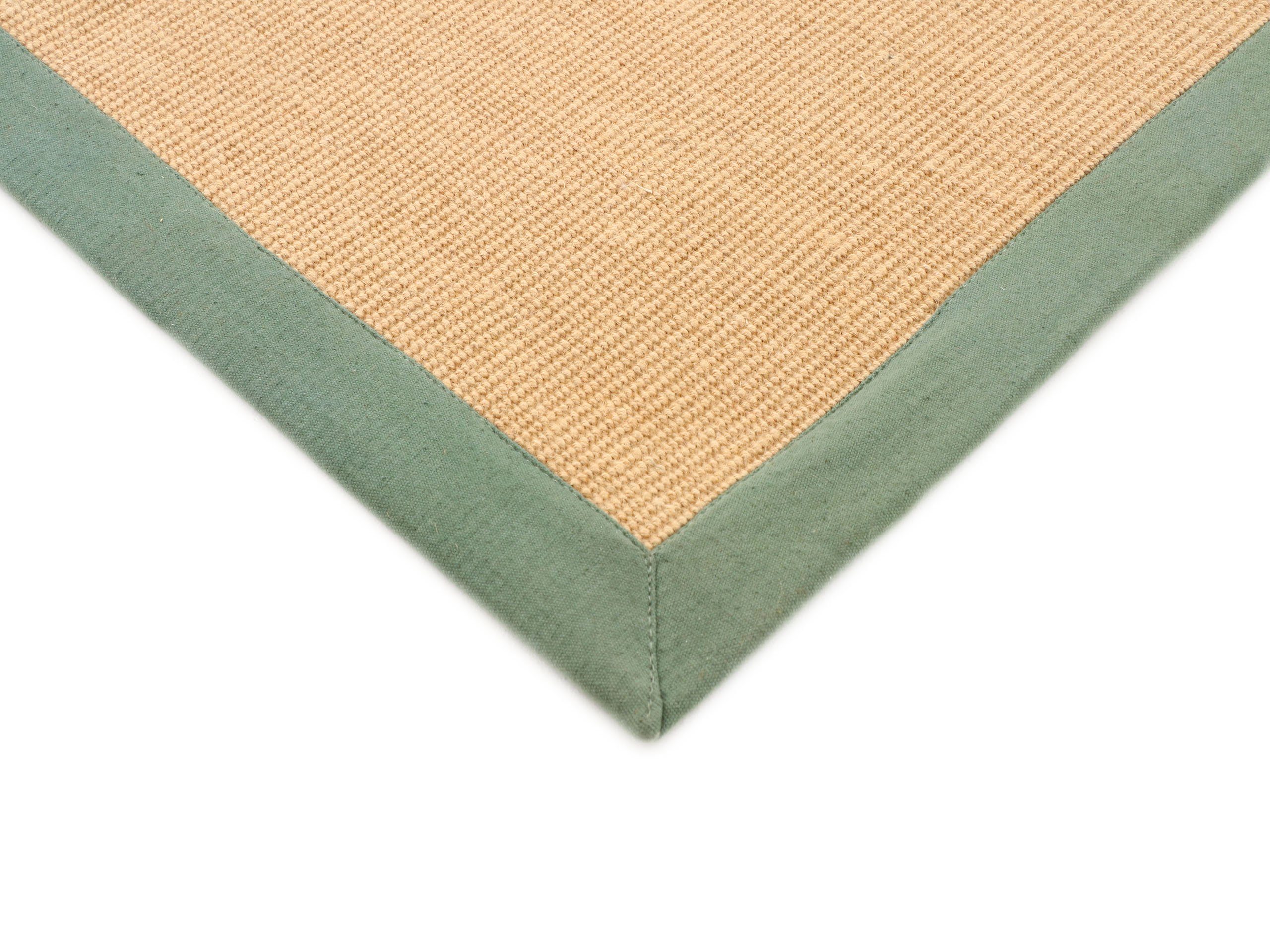 Läufer Sisal, farbiger carpetfine, Anti grün Bordüre, 5 Rutsch mm, rechteckig, Höhe: Rückseite mit