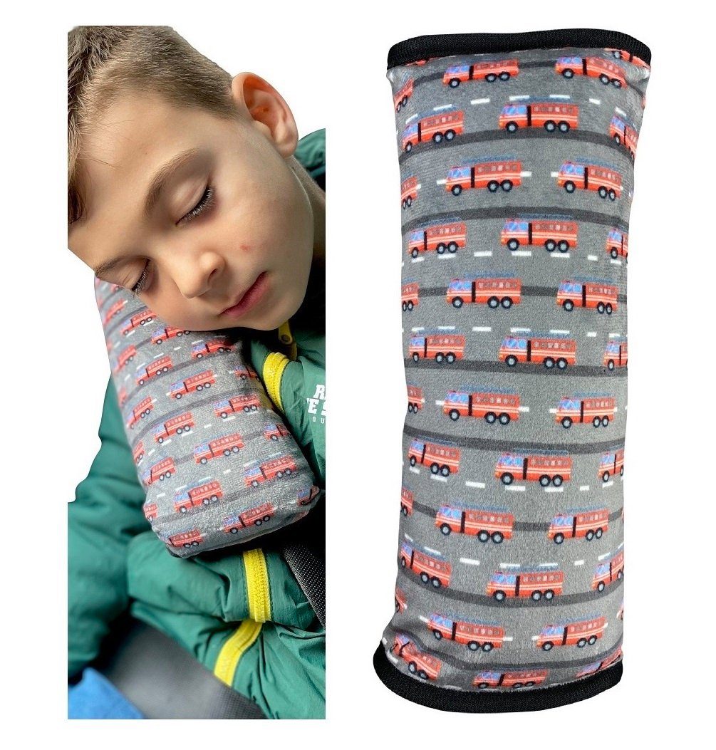Schlafkissen Auto Schlafkissen Feuerwehr Fire Truck Motiv für Kinder Mädchen Jungen - maschinenwaschbar – kuschelweich - Auto Gurtkissen, Gurtschoner, Gurtschutz Sitzerhöhung, Auto Kissen, Reisekissen, Urlaub